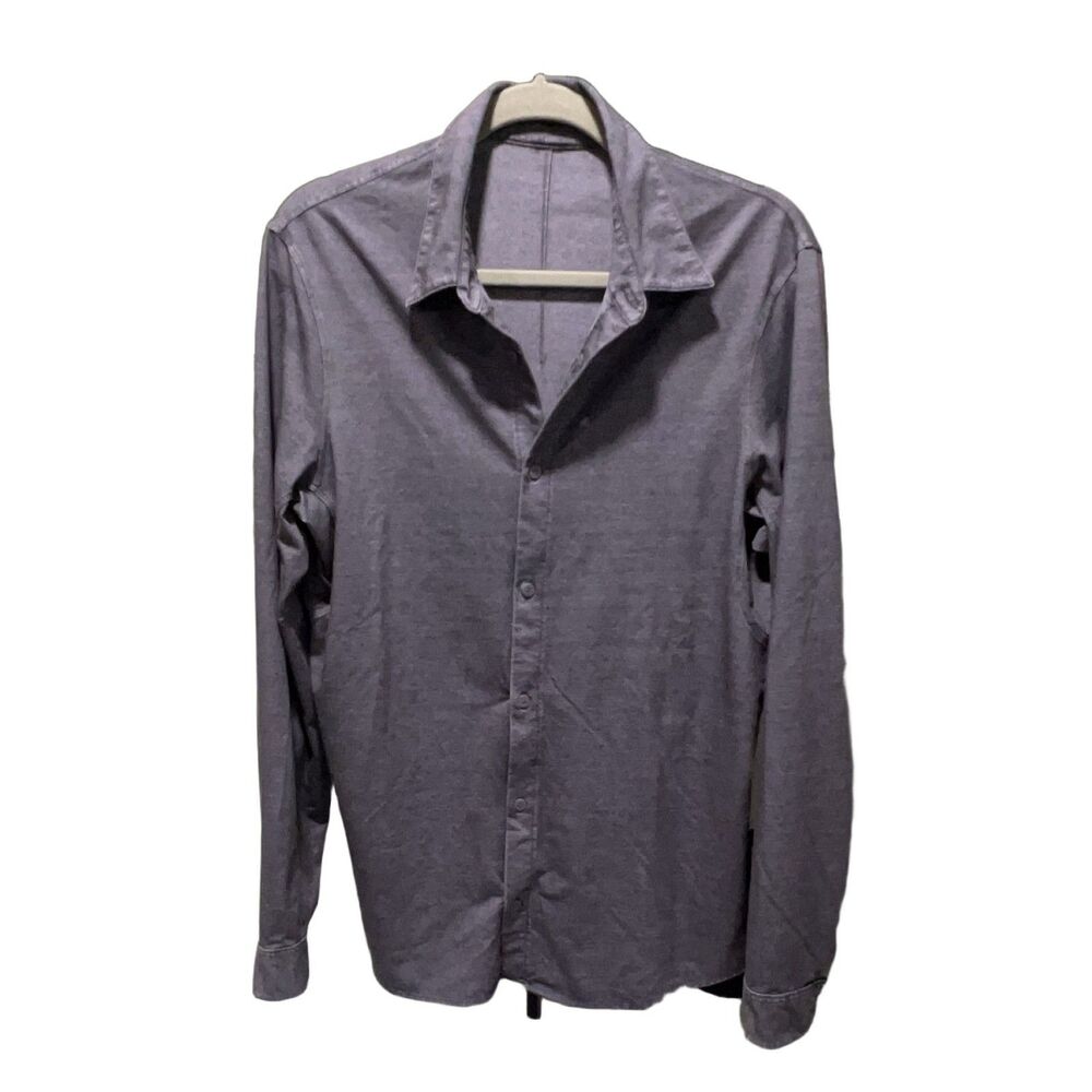 Lululemon Commission Long Sleeve Shirt Men's Regular Fit Gray Cotton Blend L